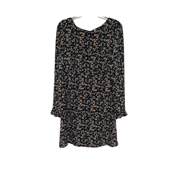 Free People Mini Dress‎ Womens Large Black Floral Long Sleeve Stretch Ladies - Picture 1 of 16